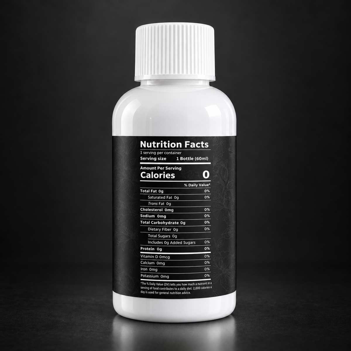 Kava Extract Shot 60 ml bottle, side label with Nutrition Facts panel