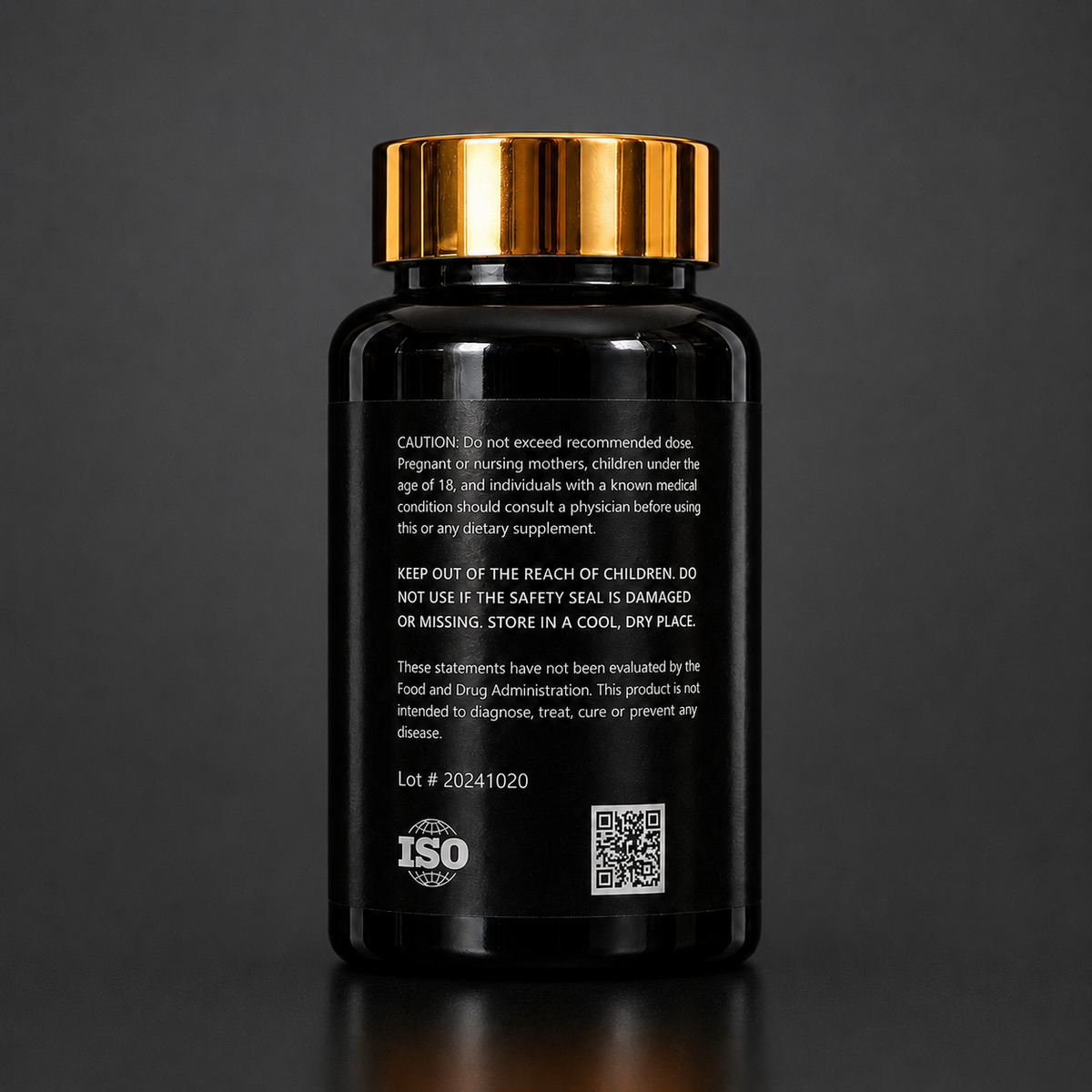 Curcumin Piperine 60-count capsule bottle, side label with cautions and QR code