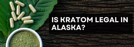Kratom capsules and powder with text 'Is Kratom Legal in Alaska?'"