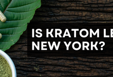 Kratom capsules and powder with text 'Is Kratom Legal in New York?'"