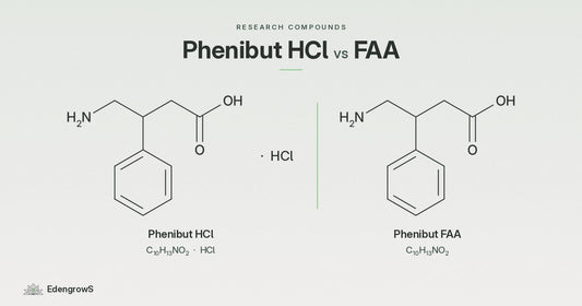 Chemical structures of phenibut HCl and phenibut free acid (FAA) side by side
