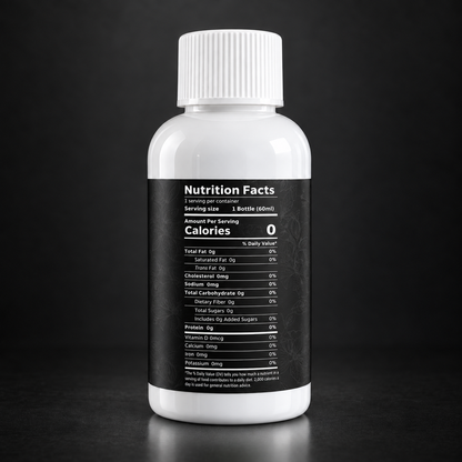 Kava Extract Shot 60 ml bottle, side label with Nutrition Facts panel