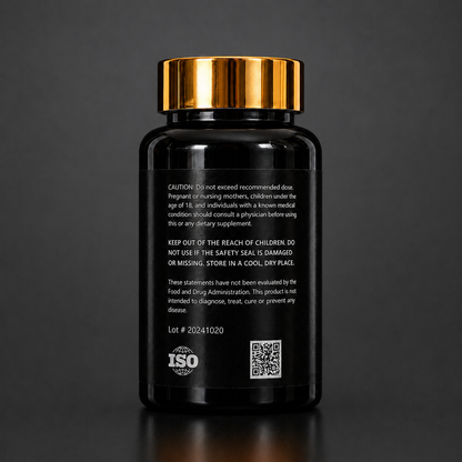 Curcumin Piperine 60-count capsule bottle, side label with cautions and QR code
